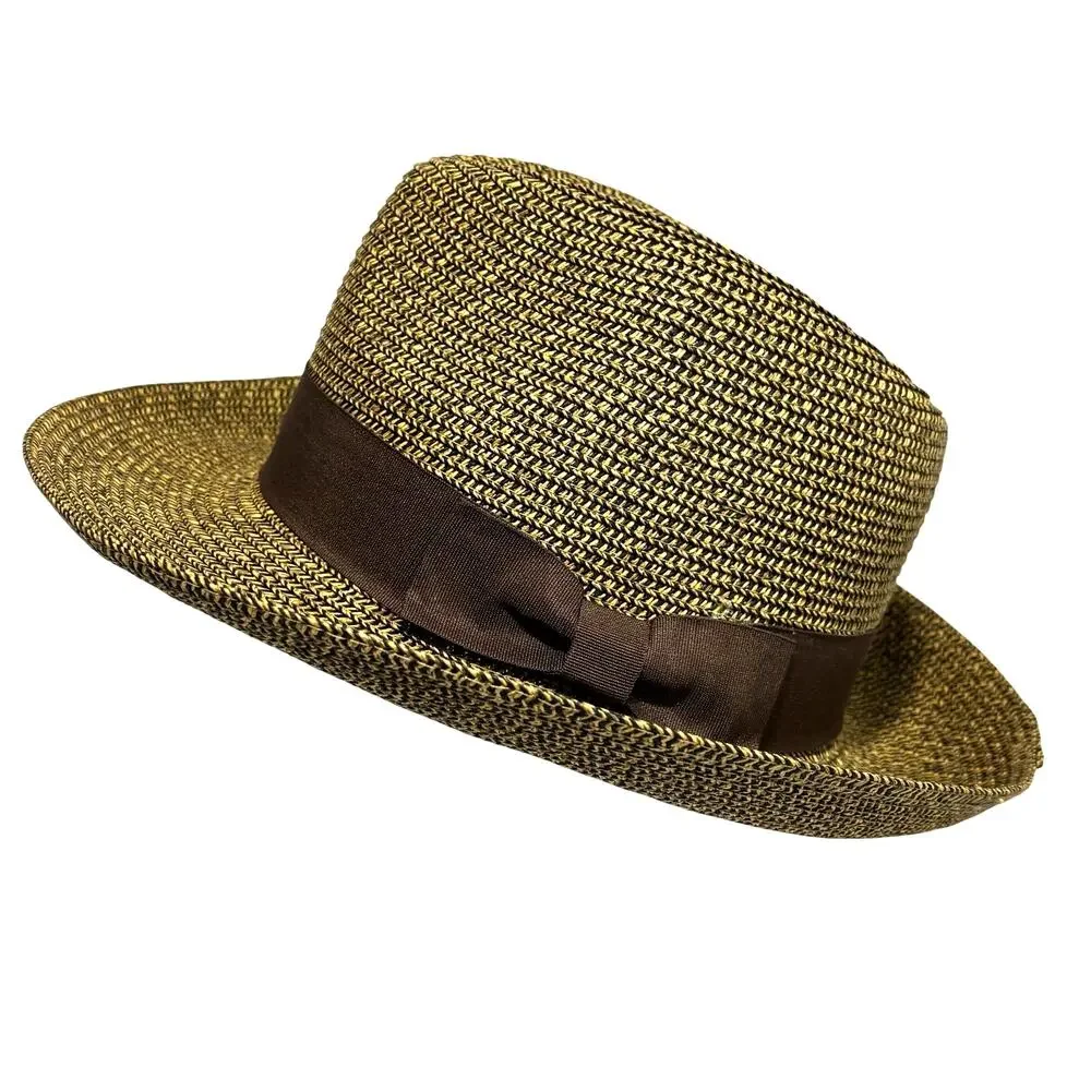 Sea 'n' Sand straw sun hat fedora style unisex tan brown black woven casual